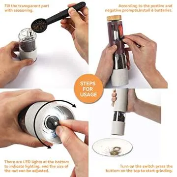 AmaCielo Electric Salt and Pepper Grinder, Pepper Grinder Set 2pcs, Wheat Straw Eco-friendly Material Automatic Pepper Salt Grinder, Adjustable Roughness, One Hand Operation