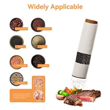 AmaCielo Electric Salt and Pepper Grinder, Pepper Grinder Set 2pcs, Wheat Straw Eco-friendly Material Automatic Pepper Salt Grinder, Adjustable Roughness, One Hand Operation