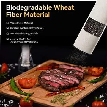 AmaCielo Electric Salt and Pepper Grinder, Pepper Grinder Set 2pcs, Wheat Straw Eco-friendly Material Automatic Pepper Salt Grinder, Adjustable Roughness, One Hand Operation