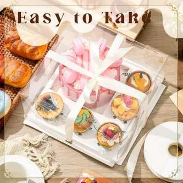 Sayglossy Bento Cake and Cupcake Box 1+5 Bento Boxes for Mother's Day Wedding Birthday Party Baby Shower Bakery Supplies(2 Pack,White)