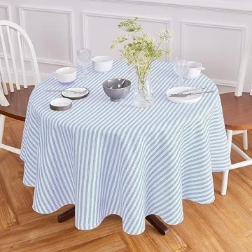 Elegant Sky Blue Linen Round Tablecloth – 70 Inch