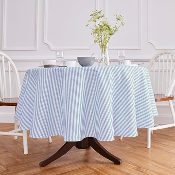 Elegant Sky Blue Linen Round Tablecloth – 70 Inch