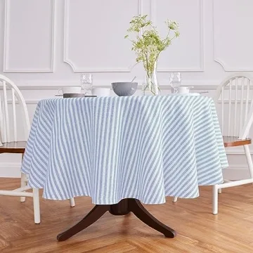 Elegant Sky Blue Linen Round Tablecloth – 70 Inch