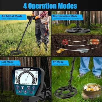 OMMO Metal Detector, Analog Pointer Metal Detector for Adults with 4.3IN Backlight Screen 10'' Waterproof Coil, All &Disc&PP Mode, for Detecting Gold Coin Treasure Hunting