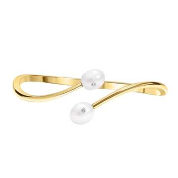 14K Yellow Gold Plated Silver Bracelet With 10mm Freshwater Cultured Pearl and 0.02 TCW Lab Grown Diamond Round Brilliant Shape, Bracelet For Women, Gift For Her Jewelry For Women