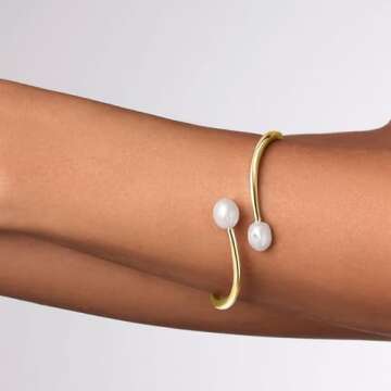 14K Yellow Gold Plated Silver Bracelet With 10mm Freshwater Cultured Pearl and 0.02 TCW Lab Grown Diamond Round Brilliant Shape, Bracelet For Women, Gift For Her Jewelry For Women