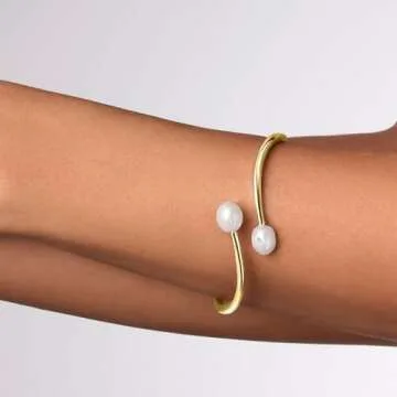 14K Yellow Gold Plated Silver Bracelet With 10mm Freshwater Cultured Pearl and 0.02 TCW Lab Grown Diamond Round Brilliant Shape, Bracelet For Women, Gift For Her Jewelry For Women