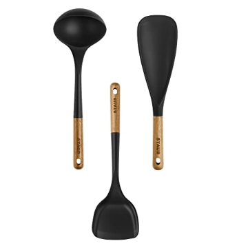 Staub 3-pc Silicone Utensil Set with Wood Handles