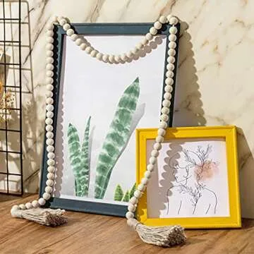 Wood Bead Garland with Tassels for Boho Decor