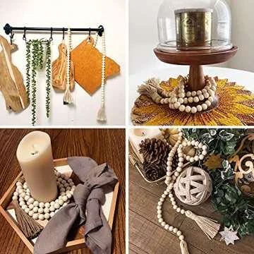 Wood Bead Garland with Tassels for Boho Decor
