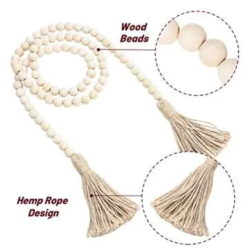 Wood Bead Garland with Tassels for Boho Decor