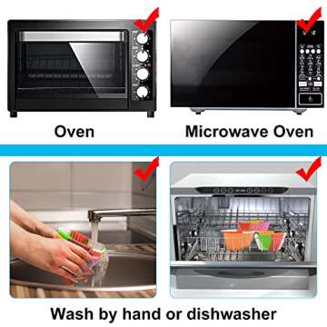 Silicone Rainbow Combo Cupcake Liners with Pastry Bag, Reusable & Non-stick Baking Cups, Standard Muffin Cups Chocolate Holders Truffle Cups (12PCS,6 Colors)