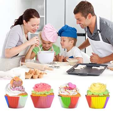 Silicone Rainbow Combo Cupcake Liners with Pastry Bag, Reusable & Non-stick Baking Cups, Standard Muffin Cups Chocolate Holders Truffle Cups (12PCS,6 Colors)
