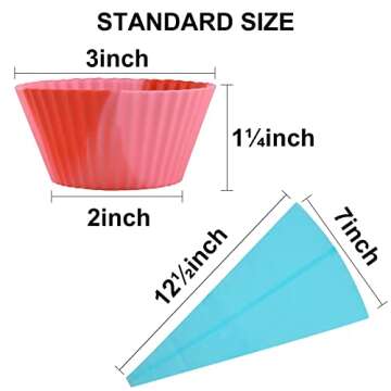 Silicone Rainbow Combo Cupcake Liners with Pastry Bag, Reusable & Non-stick Baking Cups, Standard Muffin Cups Chocolate Holders Truffle Cups (12PCS,6 Colors)