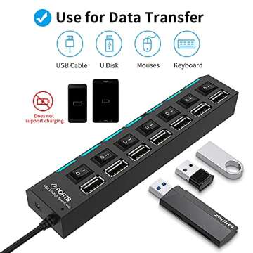 barsone Multi Port USB Hub Splitter, 7-Port USB 2.0 Hub for Laptop, USB Port Expander with On/Off Individual Switch Compatible for All USB Device