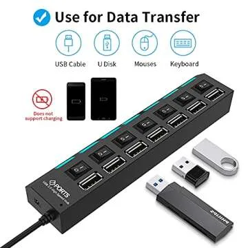 barsone Multi Port USB Hub Splitter, 7-Port USB 2.0 Hub for Laptop, USB Port Expander with On/Off Individual Switch Compatible for All USB Device