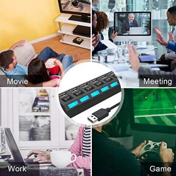 barsone Multi Port USB Hub Splitter, 7-Port USB 2.0 Hub for Laptop, USB Port Expander with On/Off Individual Switch Compatible for All USB Device