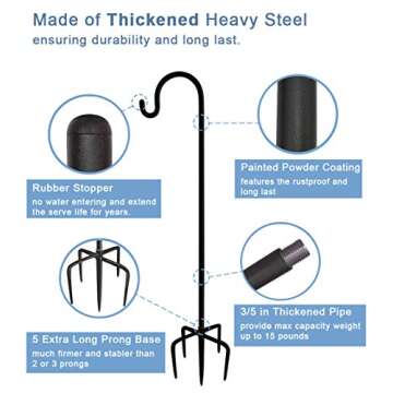 Artigarden 92 Inch Outdoor Shepherd Hooks with 5 Pronger Base (2 Packs), Adjustable Heavy Duty Garde...