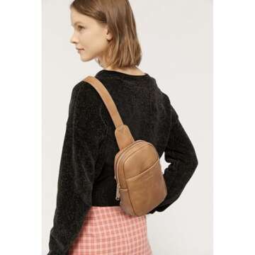 Telena Small Sling Bag for Women Leather Crossbody Fanny Packs Chest Bag for Women Camel Brown