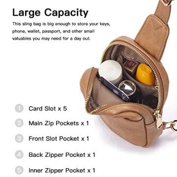 Telena Small Sling Bag for Women Leather Crossbody Fanny Packs Chest Bag for Women Camel Brown