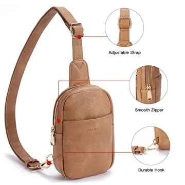 Telena Small Sling Bag for Women Leather Crossbody Fanny Packs Chest Bag for Women Camel Brown