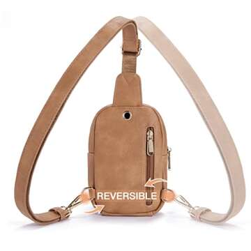 Telena Small Sling Bag for Women Leather Crossbody Fanny Packs Chest Bag for Women Camel Brown