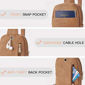 Telena Small Sling Bag for Women Leather Crossbody Fanny Packs Chest Bag for Women Camel Brown