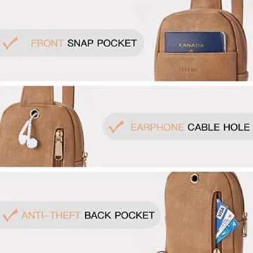Telena Small Sling Bag for Women Leather Crossbody Fanny Packs Chest Bag for Women Camel Brown