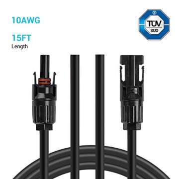 HQST Solar Panel Extension Cable 15 Feet 10AWG with Female and Male Connector Solar Panel Adaptor Kit Tool (15FT Red + 15FT Black)