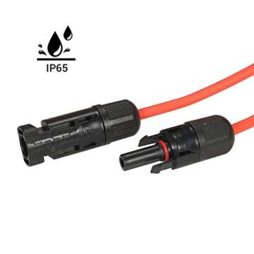 HQST Solar Panel Extension Cable 15 Feet 10AWG with Female and Male Connector Solar Panel Adaptor Kit Tool (15FT Red + 15FT Black)