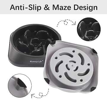 MateeyLife Slow Feeder Dog Bowls 2PCS, Anti-Choking Puzzle Dog Food Bowls, Anti-Slip Interactive Dog Feeding Bowls That Slow Down Eating, Bloat Stop Maze Dog Dishes for All Breeds Pets Gray&Black