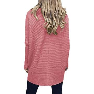 Caracilia Women Turtleneck Batwing Sweaters Oversized Tunic Sweater 2023 Fall Turtleneck High Low Sweater Pullover Knit Jumper Winter Clothes C8A7-pifen-L Pink