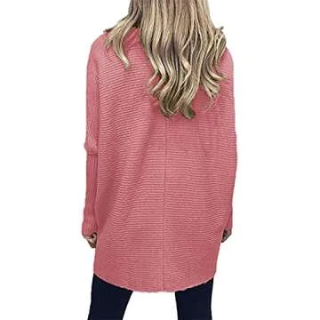 Caracilia Women Turtleneck Batwing Sweaters Oversized Tunic Sweater 2023 Fall Turtleneck High Low Sweater Pullover Knit Jumper Winter Clothes C8A7-pifen-L Pink