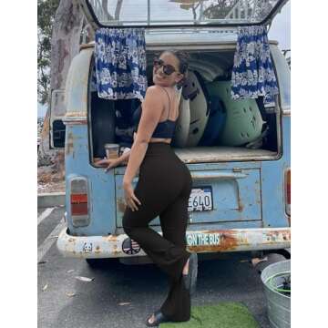 PINSPARK Women's High Waisted Bootcut Yoga Pants Ribbed Flare Yoga Pants Tummy Control Elastic Bootleg Gym Pants with Pockets Black XL