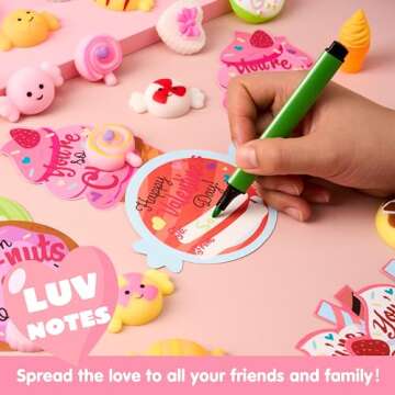 JOYIN 28 Packs Valentine’s Day Gift Cards with Candy Mochi Squishy Toys, Stress Relief Fidget Toys, Cute Squeeze Toys for Kids Valentine's Party Favors, Classroom Gift Exchange and School Reward