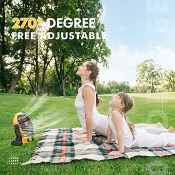 Camping Fan with LED Lantern, 10400 mAh 9 Inch Rechargeable Battery Powered Fan with 270 °Head Rotation, Stepless Speed and Quiet Battery Operated Tent Fan for Picnic, Barbecue, Fishing, Travel, Home