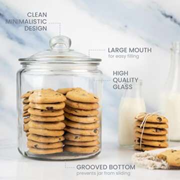 1 Gallon Glass Cookie Jar - Large Food Storage Container with Airtight Lid - Keep Fresh Flour, Chewy Pet Treats, Candy, Dried Foods, Detergent Pods for Your Kitchen or Laundry Room- Pack of 2