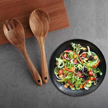 Wooden Cooking Utensils Set 6-Piece Wood Kitchen Utensil Set for Non Stick Cookware Wooden Spatula,Fork,Turner,Ladle,Strainer Spoons (6)