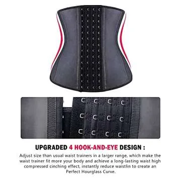 YIANNA Waist Trainer for Women Underbust Corsets Hourglass Sports Girdle Body Shaper 4 Hooks, (Size XS, Black)