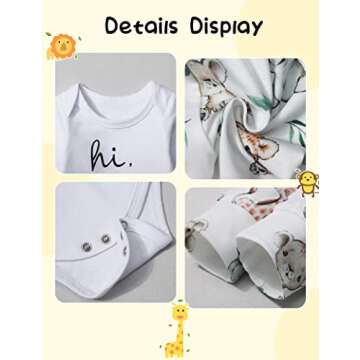 WIQI Newborn Boy Clothes White Newborn Boy Long Sleeve Hi I'm New Here Romper Cute Animal Pants with Hat 3pcs Newborn Coming Home From Hospital Outfit