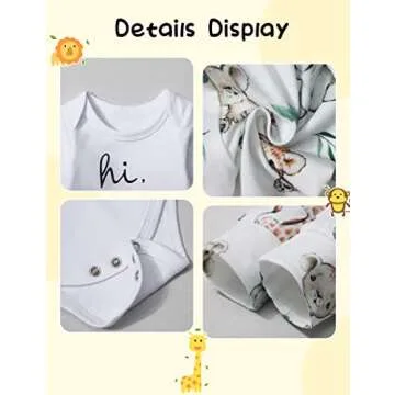 WIQI Newborn Boy Clothes White Newborn Boy Long Sleeve Hi I'm New Here Romper Cute Animal Pants with Hat 3pcs Newborn Coming Home From Hospital Outfit