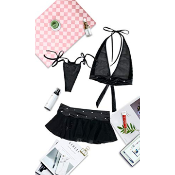 SoulBuds Lingerie Set 3-Piece Sexy Black Outfit for Women