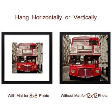 HEGATY Black 12x12 Frame Set of 3, Display Pictures 8x8 with Mat or 12x12 Without Mat for Wall Mounting Top Display