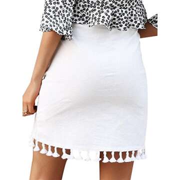 BerryGo Women's Sexy High Waist Tassel Wrap Pencil Mini Skirt Creamy White,M