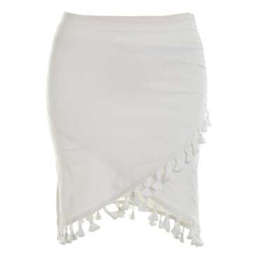 BerryGo Women's Sexy High Waist Tassel Wrap Pencil Mini Skirt Creamy White,M