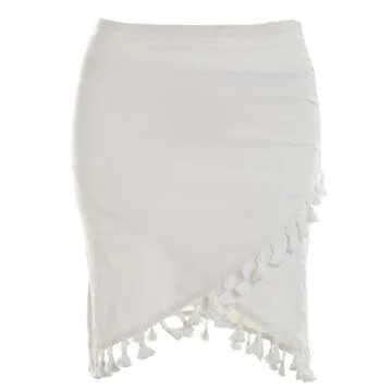 BerryGo Women's Sexy High Waist Tassel Wrap Pencil Mini Skirt Creamy White,M