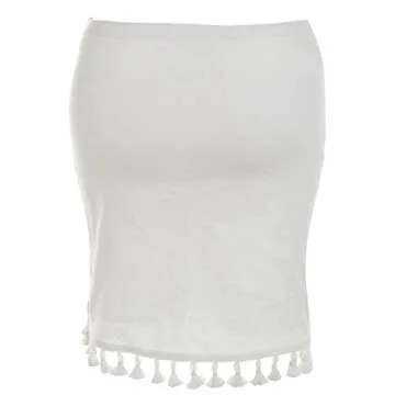 BerryGo Women's Sexy High Waist Tassel Wrap Pencil Mini Skirt Creamy White,M