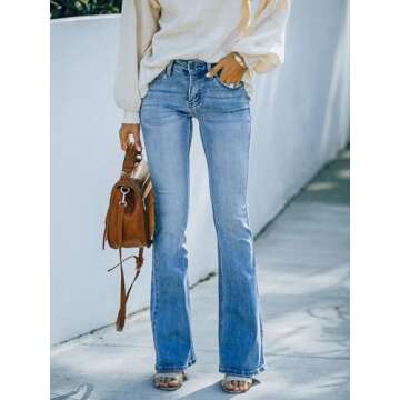 KUNMI Women's High Waisted Bell Bottom Bootcut Jeans Flare Wide Leg Stretch Trendy Jeans
