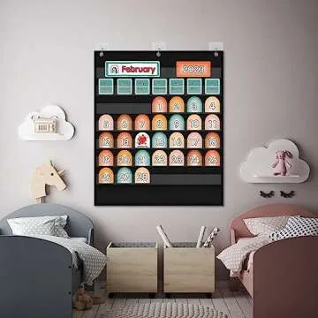 ABCKEY Weather Calendar for Preschool,Kindergarten Classroom Learning,Learning Time Center Pocket Chart for Classroom and Homeschool(Black)