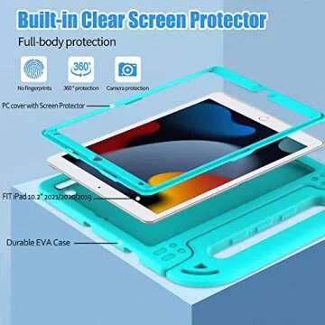 BMOUO Kids Case for iPad 9th/8th/7th Generation, iPad 10.2 2021/2020/2019 Case with Screen Protector, Shockproof Convertible Handle Stand iPad 9th/8th/7th Generation Case for Kids Toddlers, Turquoise